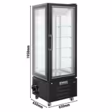 Commercial upright glass door display fridge - 340L - 650mm - with 5 adjustable glass shelves - 1 rear glass door - Black