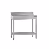 Mesa de trabalho em aço inoxidável ECO - 700x600mm - com prateleira inferior & com painel traseiro & com travessas de reforço