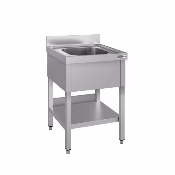 RVS spoeltafel ECO - 600x700mm - met onderblad - met 1 spoelbak midden