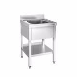 Mesa de lavagem em aço inoxidável PREMIUM - 600x600mm - com prateleira inferior - com alçado - com 1 cuba central