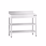 Table de travail inox PREMIUM - 800 x 700 mm - avec tablette inférieure, Dosseret & Tablette intermédiaire