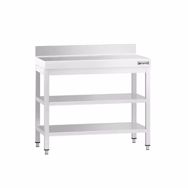 Paslanmaz Çelik Çalışma Tezgahı PREMIUM - 800x700mm - Taban Raflı - Sırtlı - Ara Raflı - Takviyeli