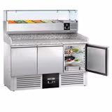 Table réfrigérée pour pizza PREMIUM - 1400 x 700 mm - 3 portes - incl. vitrine réfrigérée - 6 x GN 1/4