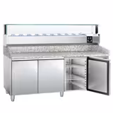 Pizzawerkbank PREMIUM - 2025x800mm - met granieten werkblad - met 3 deuren - incl. glasvitrine LED - 10x GN 1/4