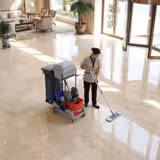 Janitorial Cleaning Trolley - Open - with 1 shelves & laundry bag - Grey