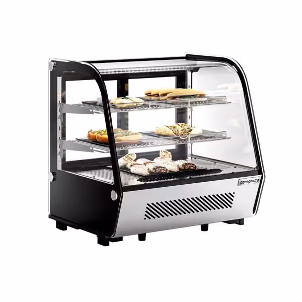 Countertop refrigerated display case - 120L - 696mm - Double glazing - round - with 2 shelves - rear sliding glass doors