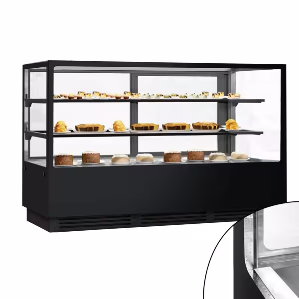 Koel- & Gebaksvitrine - 782 liter - 2000mm - dubbel glas - met 2 glazen plateaus - spiegelglas - zwart - NL