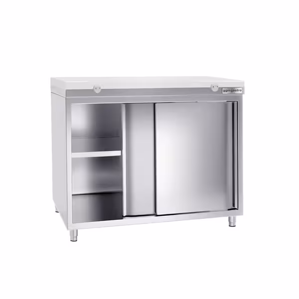 Armário de trabalho em aço inoxidável PREMIUM - 1,0 m - com porta de correr - inclui placa de corte  (Branco)