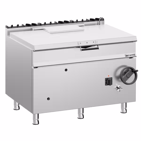 مقلاة قابلة للإمالة تعمل بالغاز - 120 لترًا - 30 كيلوواط - مزودة بعجلة يدوية ووصلة مياه
