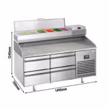 Pizzawerkbank PREMIUM PLUS - 1490x700mm - met granieten werkblad - met 4 laden - incl. opzetkoelvitrine - 6x GN 1/4