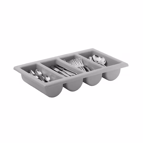 (6 stuks) Bestekbak - GN 1/1 - met 4 vakken - polypropyleen - grijs - 530x325mm - hoogte: 100mm