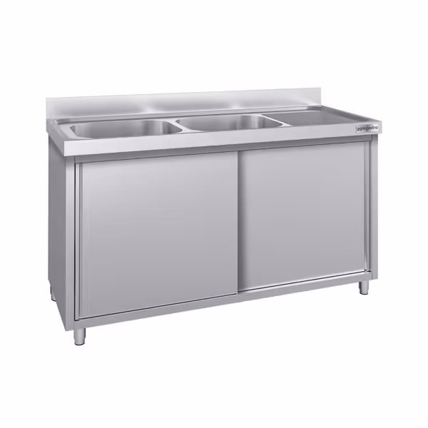 Mueble fregadero de acero Inox. ECO - 1,8 m - 2 fregaderos a la izquierda - L 50 x A 40 x P 25 cm