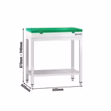 Masă lucru inox PREMIUM - 600x600mm - cu blat inferior - incl. placă de tăiat verde