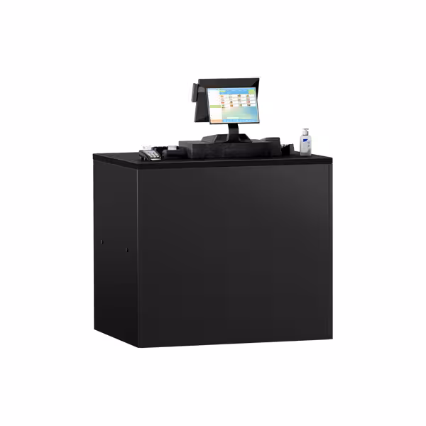 Banco cassa Serie MADRID & con 3 cassetti - 1000x730mm - Frontale Nero opaco - Piano di lavoro in granito nero