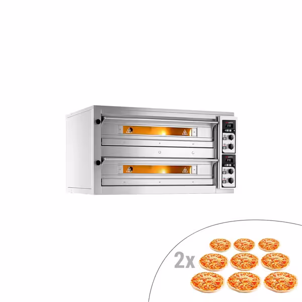 Elektrische pizzaoven (chamotte bakvloer) - 1420x1380x780mm - 2 kamers - 2x9 pizza’s Ø33cm - tot 400°C - Handmatig