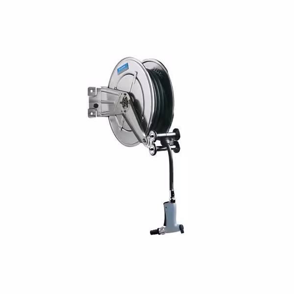 Slanghaspel - 15m - met wandmontage, inclusief slang 15m & spuitpistool, automatische slangterugrol, max.40°C/6bar, G1/2 - 460mm