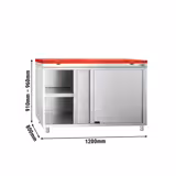 Edelstahl Arbeitsschrank PREMIUM - 1200x800mm - mit Schiebetür - inkl. Schneideplatte Rot