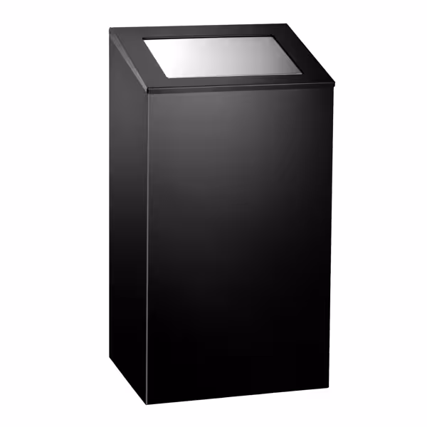 Afvalbak - pushdeksel - 38 liter - 300x215x600mm - zwart - RVS