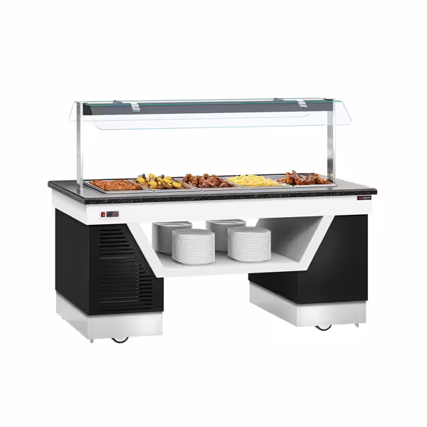Buffet counter warm BELFAST - 2000mm - with bain-marie & castors - for 5x GN 1/1