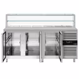 Saladette réfrigérée PREMIUM - 2020mm - 580L - 3 portes - avec vitrine de comptoir pour 5x GN 1/1 & 1x GN 2/4 & 1 étagère - plan de travail en granit noir