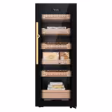 Sigarenkast humidor - 200 liter - voor maximaal 1200 sigaren - met glazen deur & 6 lades - zwart