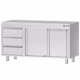 Table armoire en acier inoxydable ECO - 1400x700mm - avec portes coulissantes et 3 tiroirs à gauche