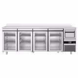 Bar- & Getränkekühltisch PREMIUM - 2690x600mm - mit 4 Glastüren, Aufkantung & Ausklopfer für Kaffee