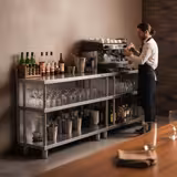 Tavolo in acciaio inox - 1800x400mm - con alzatina 100mm & 4 ripiani