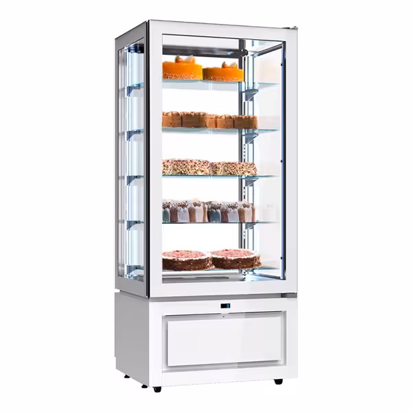 Vetrina Refrigerata Verticale 4 Lati Vetro – Panoramica Professionale - 457l - 805mm - 1 porta a battente in vetro - con 5 ripiani - LED interni - Bianco