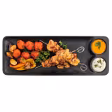 (6 τεμ.) πλατώ μελαμίνης - NERO - μελαμίνη - 410x150 mm - ύψος: 25 mm - μαύρο - στοιβαζόμενο - με 2 ενσωματωμένα μπολ για ντιπ