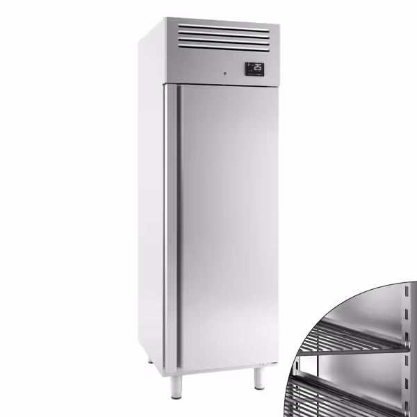 Bakkerijkoelkast RVS PREMIUM - EN 600x400 - 687mm - 560liter - tot -2°C tot +8°C - met 1 deur - geforceerde koeling, LED‑verlichting & automatische ontdooiing