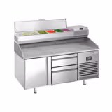 Commercial Pizza Prep Counter - Granite Top PREMIUM PLUS - 1490x700mm - with 1 doors & 2 drawers - incl. refrigerated topping unit - 6x GN 1/4