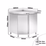 Commercial Stainless Steel Corner Work Cabinet with Upstand PREMIUM – 600 mm deep - 500 kg load