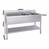 Chiuvetă din oțel inoxidabil ECO - cu polita  - 1,4 m - 2 cuva în dreapta - L 40 x L 40 x D 25 cm