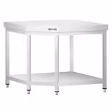 Mesa de trabalho de canto em aço inoxidável PREMIUM - 1000x700mm - com prateleira inferior & com painel traseiro
