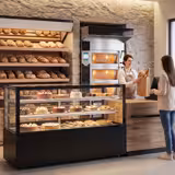 Vetrina pasticceria refrigerata MADRID - 620l - 1500mm - Doppio vetro - con 2 ripiani - LED interni; porte posteriori scorrevoli; 4 lati vetro - Nero opaco