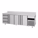 Masă frigorifică PREMIUM - 2330 x 700 mm - cu 3 uși - 3 sertare - cu rebord