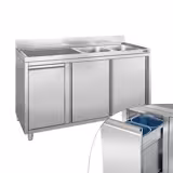 Dolaplı Yıkama Tezgahı  -1400x600mm - Çöp kutulu & 2 sağ evyeli