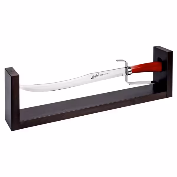 (2) BERKEL | Elegance Champagne Sabre – 380 mm blade - red resin handle - wood stand