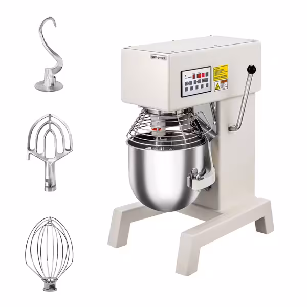 Batteur-mélangeur planétaire professionnel - 10L - 750W - avec affichage, éclairage & 3 outils