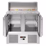Saladette ECO - 903mm - 2 porte in vetro - con sovrastruttura in acciaio inox per 5x GN 1/6 - piano di lavoro in granito