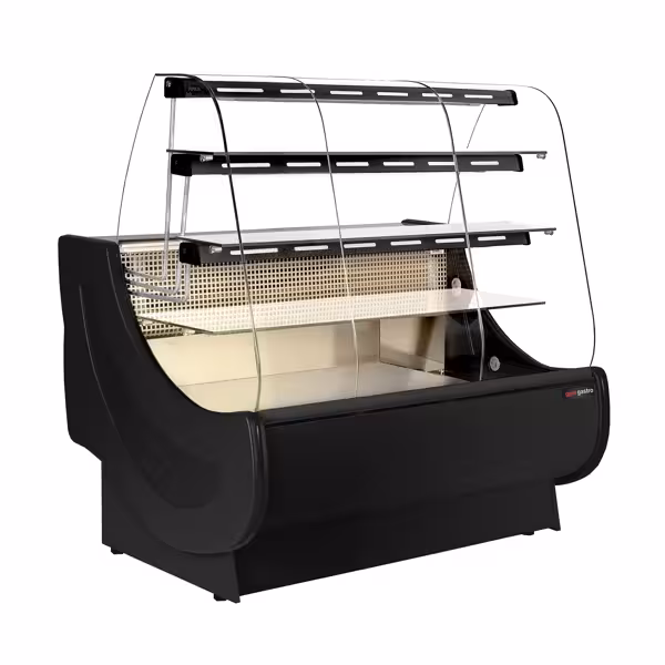 Serve Over Counter - 1300x980mm - with lighting - 3 glass shelves - cake pull-outs - black front