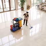 Janitorial Cleaning Trolley - Open - with 6 lidded boxes, laundry bag - Black