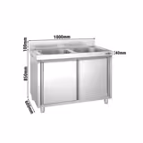 Lavello armadiato PREMIUM - in acciaio inox - 1000x600mm - 2 vasche