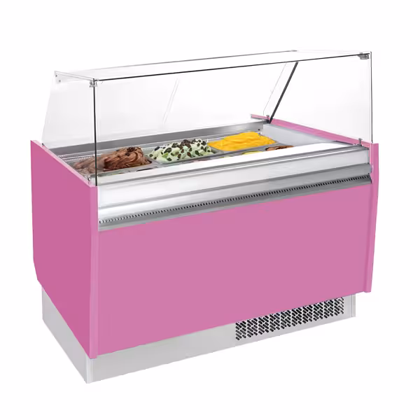 Vetrina Gelato LIAM - 1310mm - Refrigerazione statica - con Illuminazione LED - per 10+10x Vasca da gelato da 5 Litri - con riserva inferiore - Pink