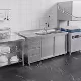 Commercial Sink Cabinet – 1400 × 700 mm – with 3 Drawers & Twin Right-Hand Bowls