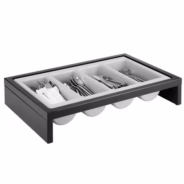 Portaposate BRIDGE - set da 2 pezzi - contenitore estraibile - 4 scomparti - 575x370mm - Altezza: 120mm - polipropilene (PP), legno - Marrone/Grigio