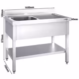 Lavello PREMIUM - 1600x700mm - con ripiano di base e 1 vasca a sinistra 	