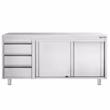 Mesa armario inox PREMIUM - 1800x700mm - con estante intermedio - con 3 cajones izquierda