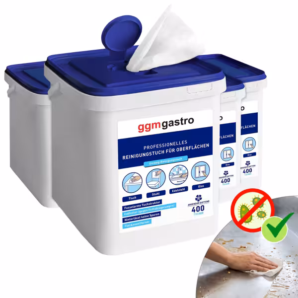 Cleaning Wipes Dispenser Set - 4x400wipes - Degreasing - Streak-free - Low-lint - Refillable dispensers with resealable lid - Pleasantly scented